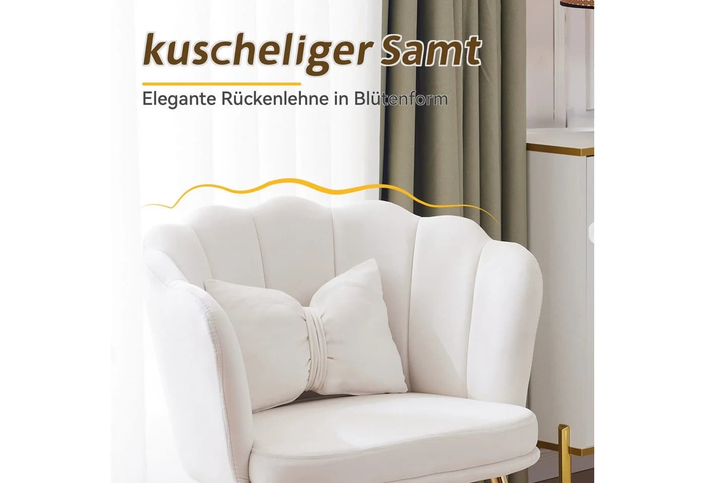 Flieks Polsterstuhl 6er Set Beige Samt Blütenblattstuhl mit Kissen - Bild 5