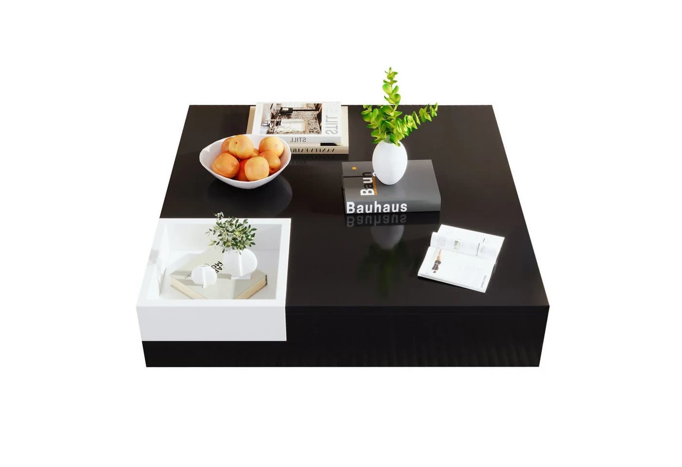 Merax Couchtisch Hochglanz Schwarz/Weiß mit LED und Aufbewahrungsbox - Bild 2