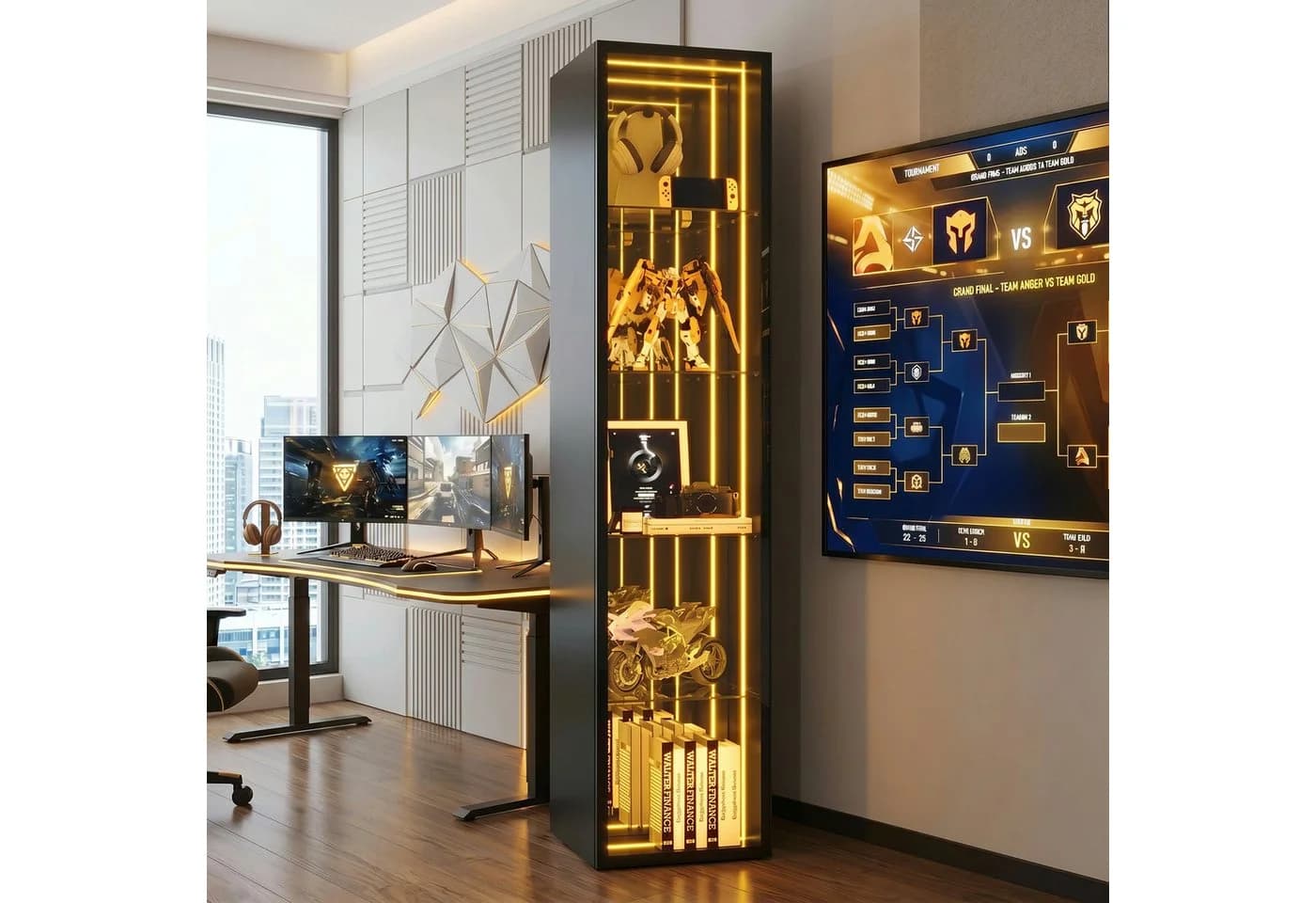 Flieks Eckvitrine Glas Schwarz mit LED & Soft-Close