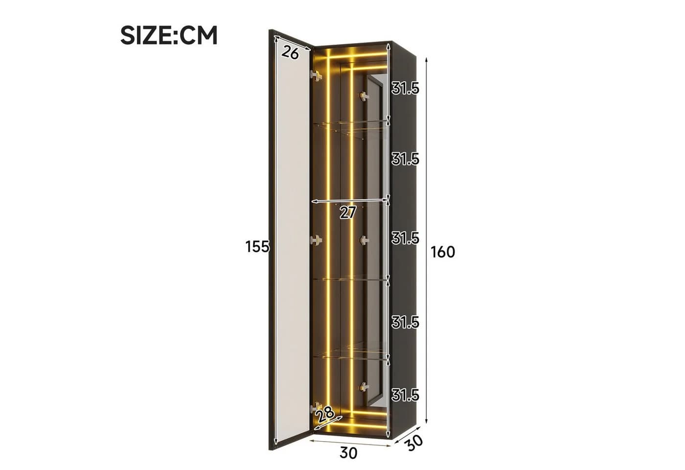 Flieks Eckvitrine Glas Schwarz mit LED & Soft-Close - Bild 5