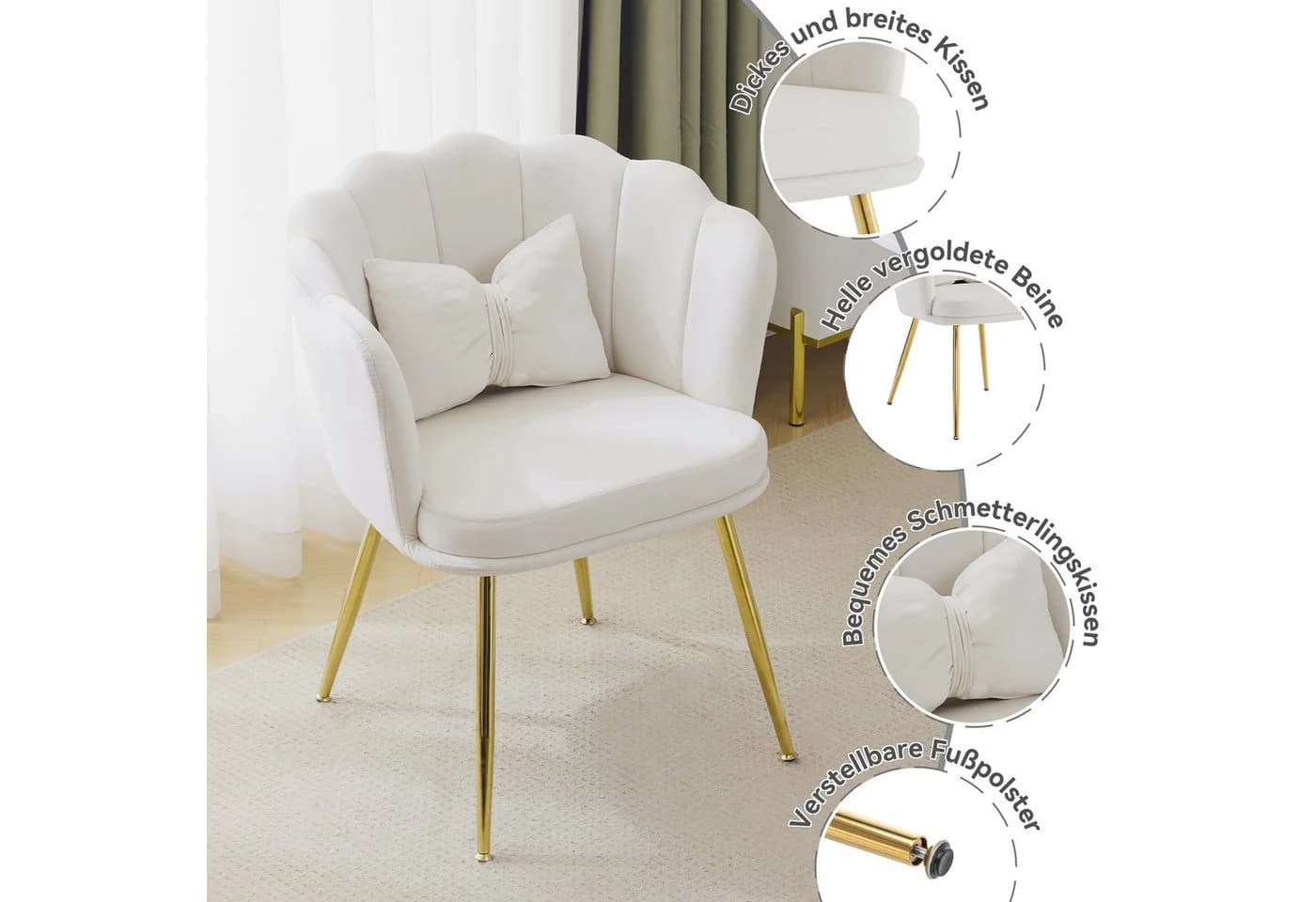 Merax Polsterstuhl Beige Samt mit goldenen Metallbeinen - Bild 3