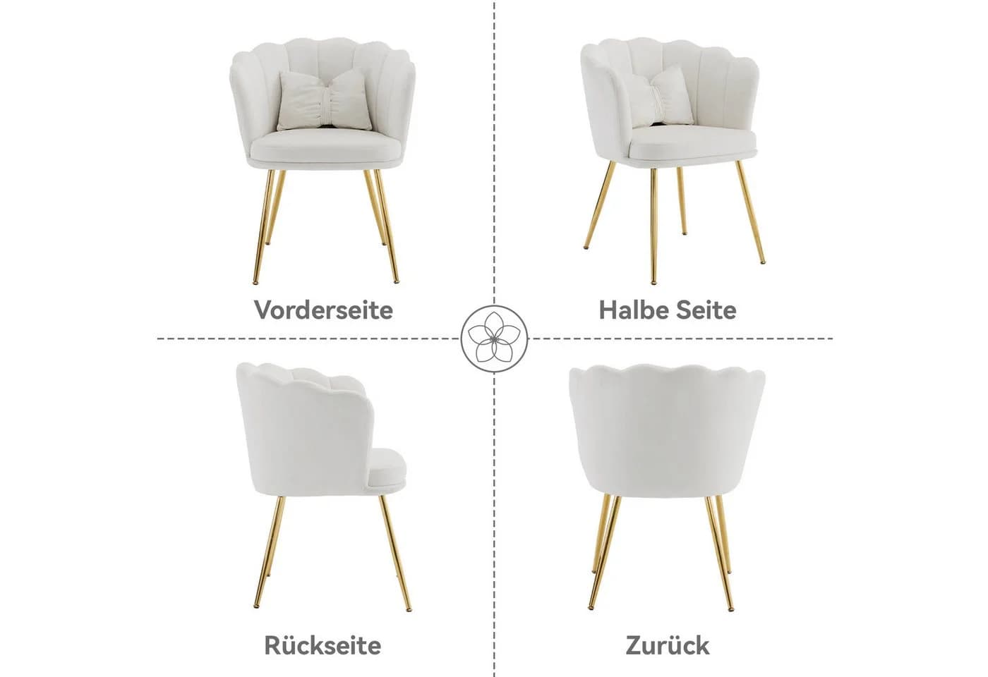 Merax Polsterstuhl Beige Samt mit goldenen Metallbeinen - Bild 4