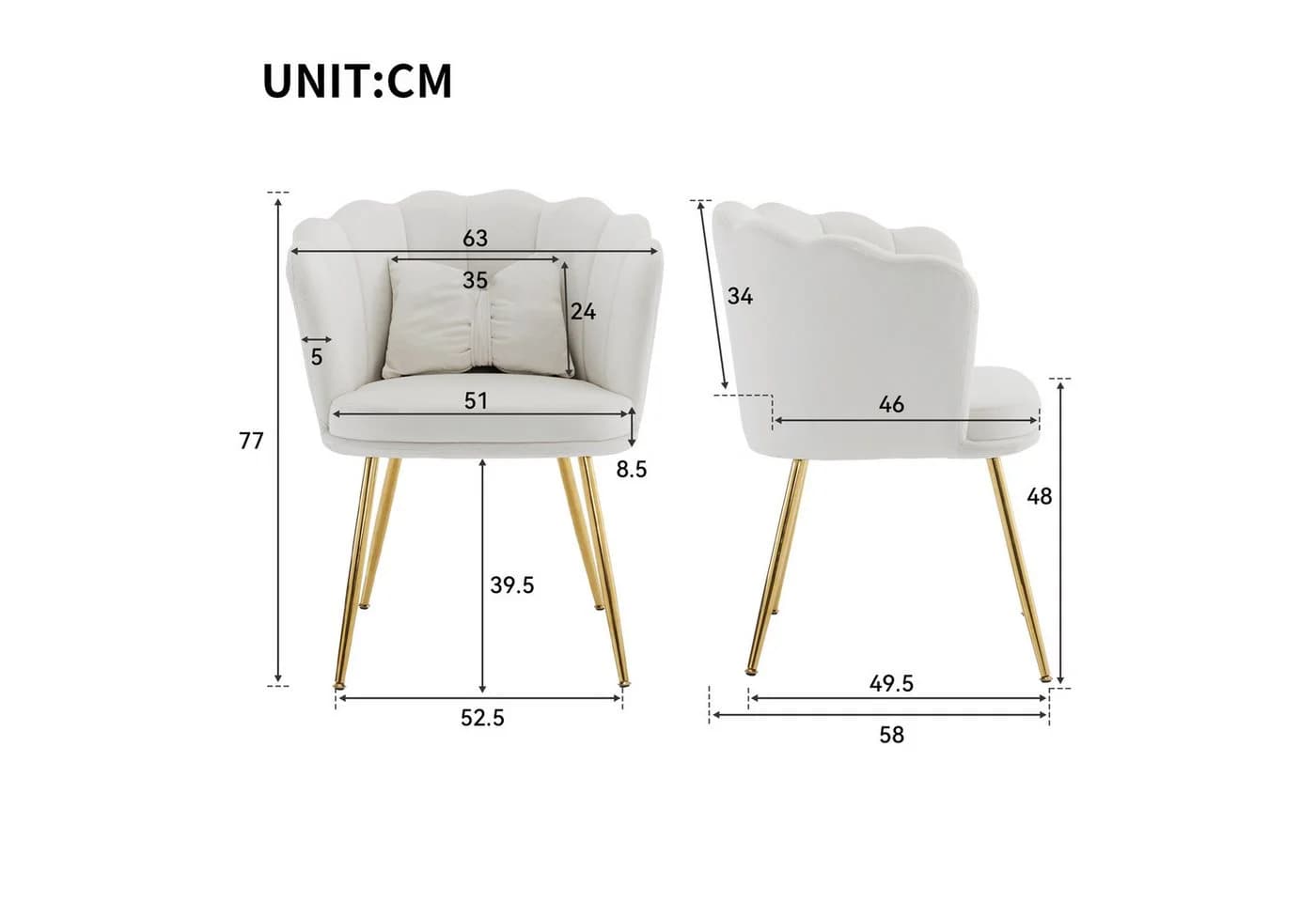 Merax Polsterstuhl Beige Samt mit goldenen Metallbeinen - Bild 5