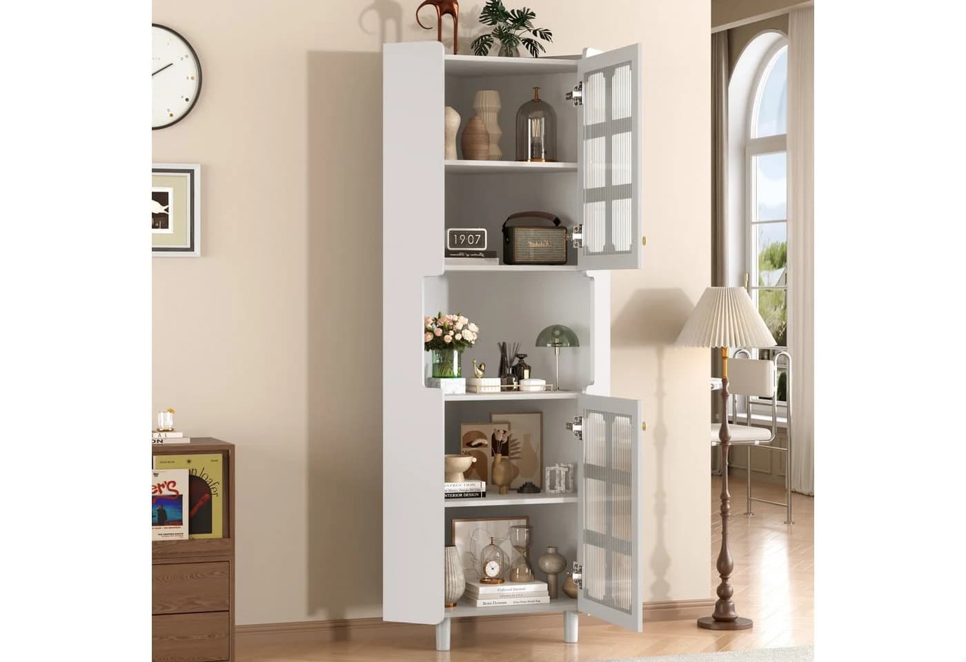 Flieks Badkommode Eckschrank mit LED-Beleuchtung und Glastüren Weiß - Bild 3