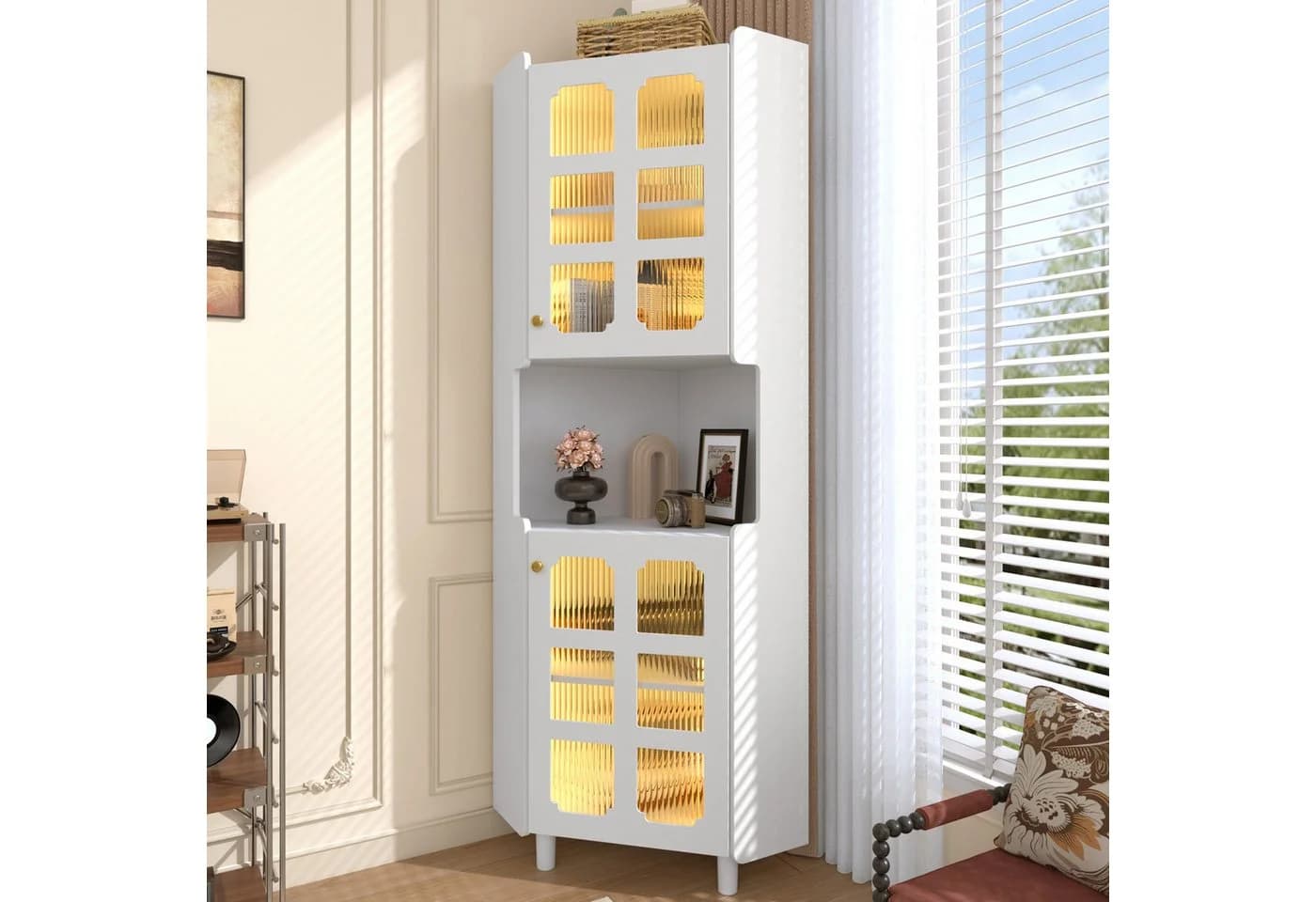 Flieks Badkommode Eckschrank mit LED-Beleuchtung und Glastüren Weiß - Bild 4