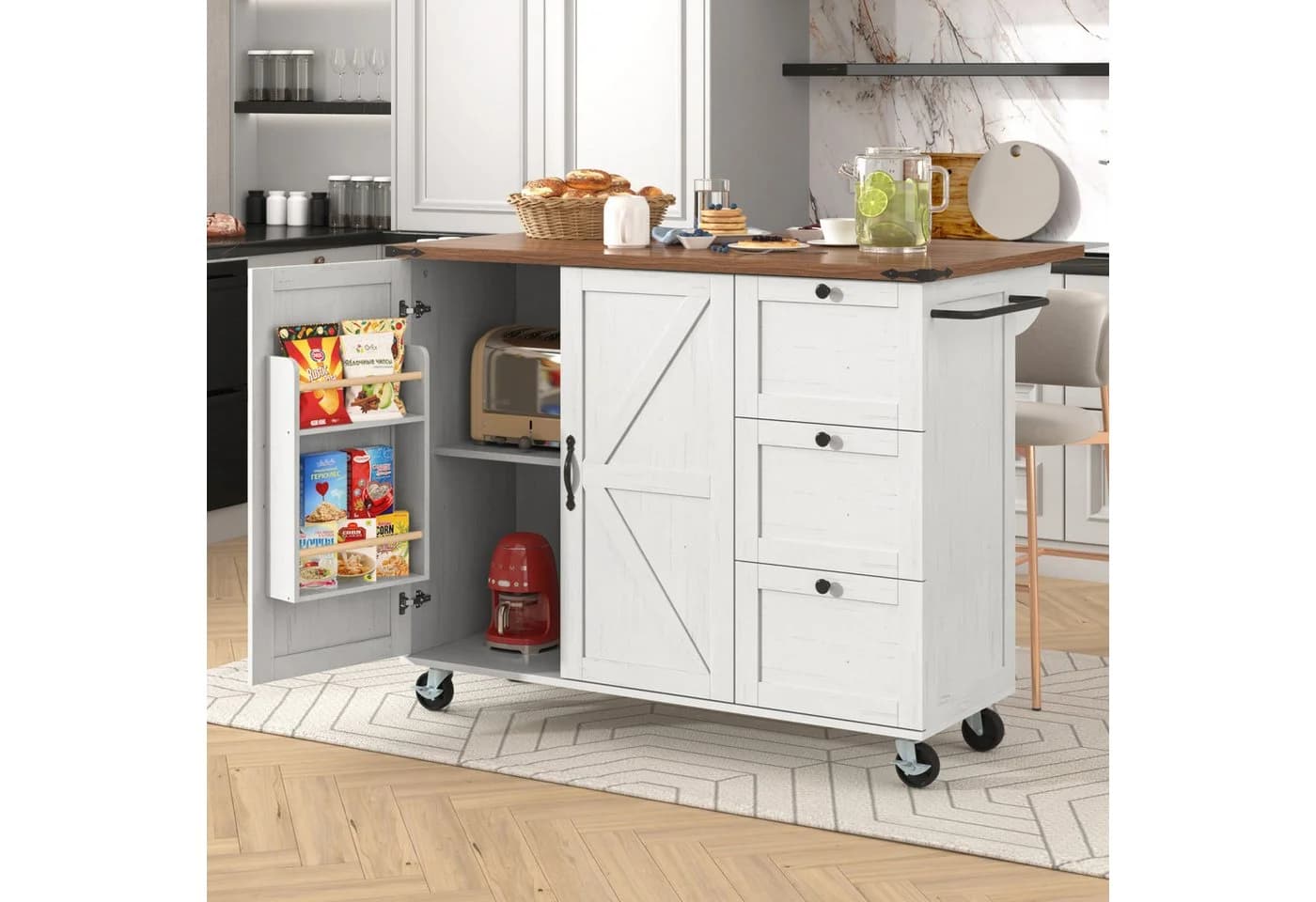 Flieks Küchenwagen Beige mit erweiterbarer Arbeitsplatte und 3 Schubladen - Bild 2
