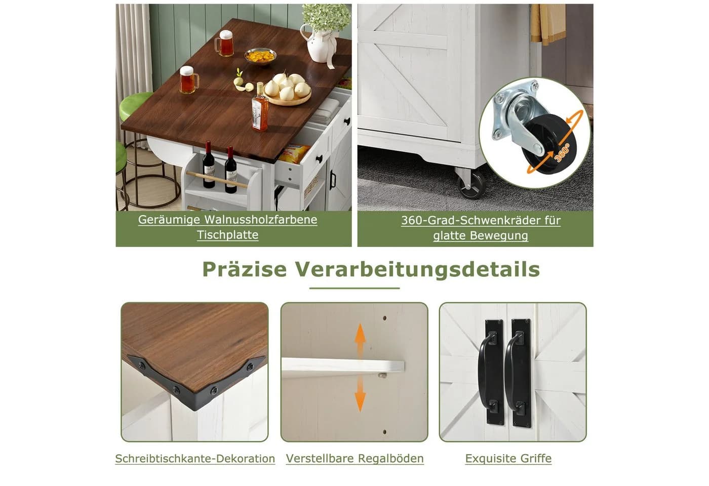 Flieks Küchenwagen Beige mit erweiterbarer Arbeitsplatte und Rollen - Bild 5