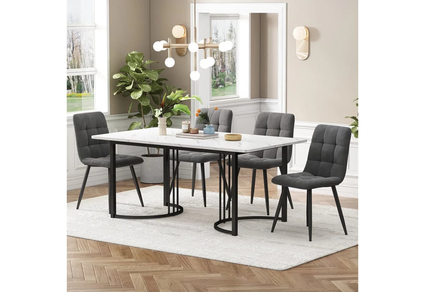 Flieks Essgruppe 5-tlg. Grau Samt Metallbeine