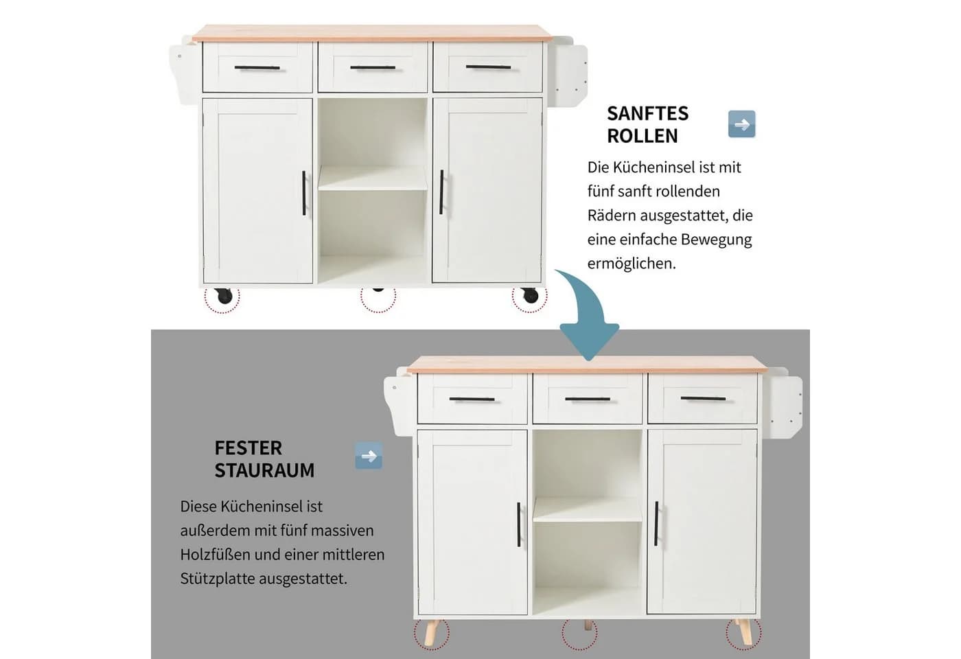 Merax Küchenwagen mit erweiterbarer Arbeitsplatte Weiß Modern - Bild 1