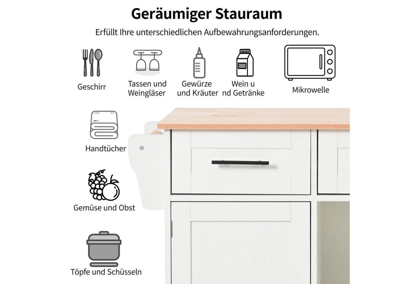 Merax Küchenwagen mit erweiterbarer Arbeitsplatte Weiß Modern - Bild 3