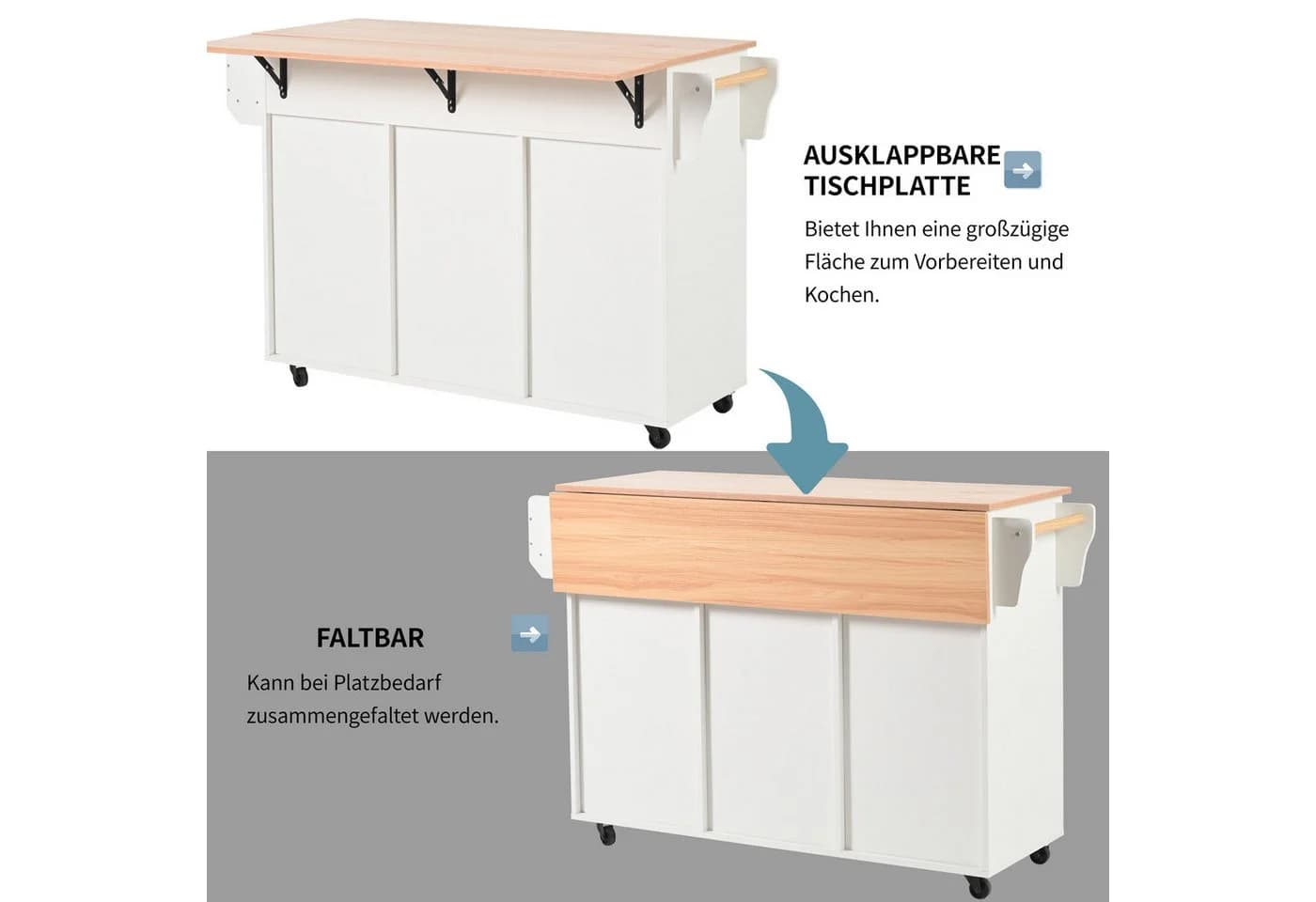 Merax Küchenwagen mit erweiterbarer Arbeitsplatte Weiß Modern - Bild 4