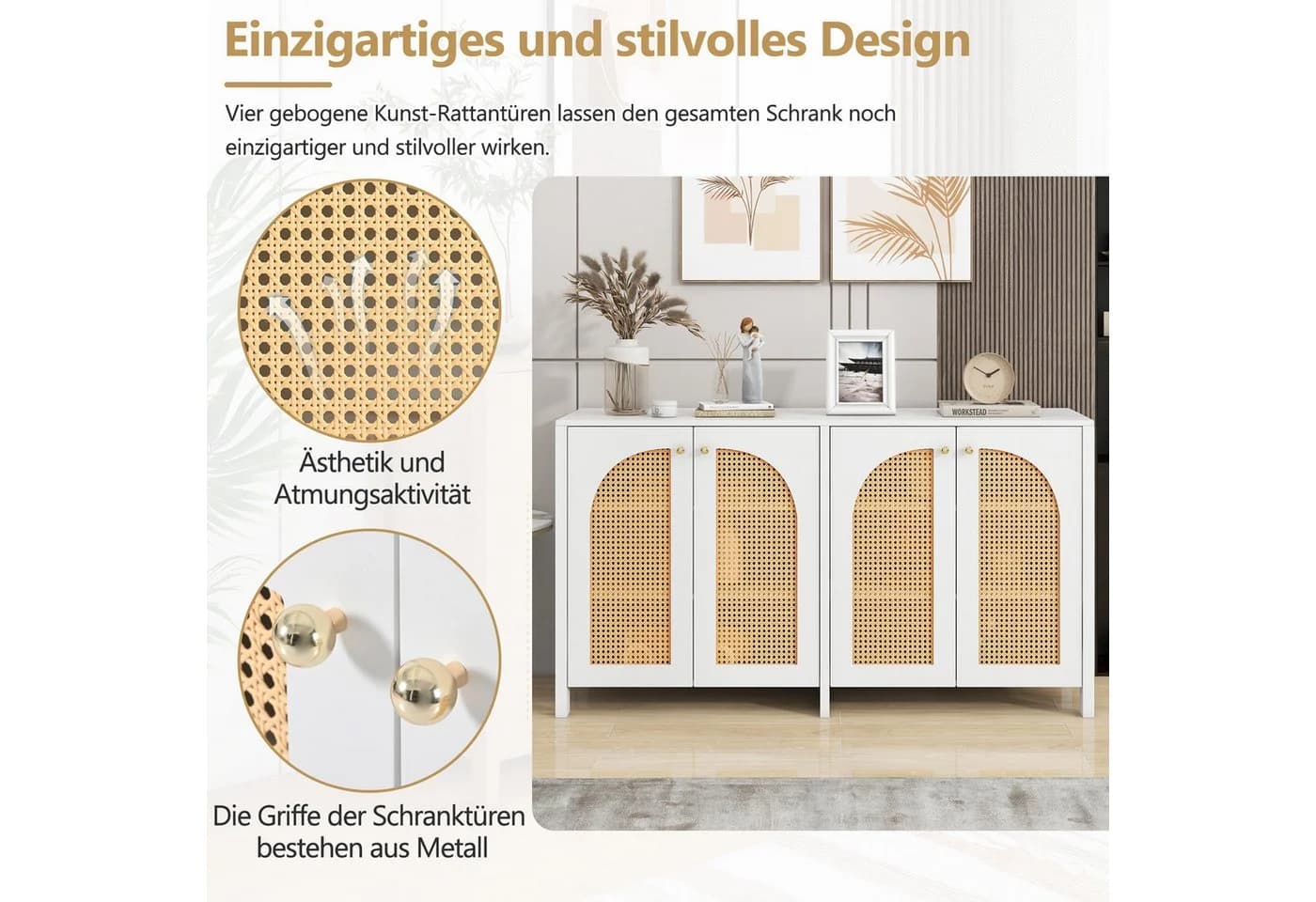 Flieks Sideboard Weiß mit 4 Rattantüren - Bild 5