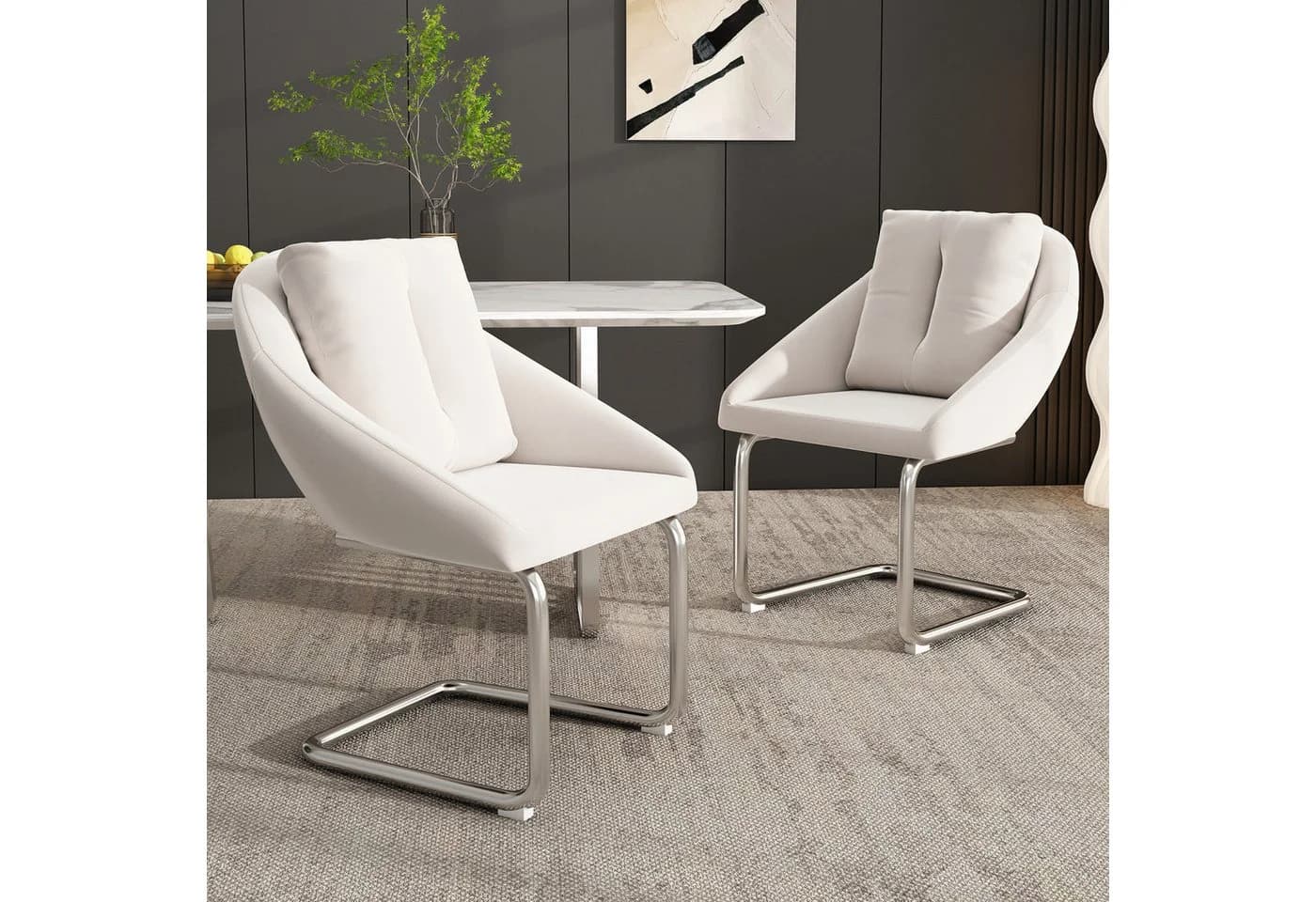 Flieks Freischwinger 2er Set Esszimmerstühle Beige Samt - Bild 2