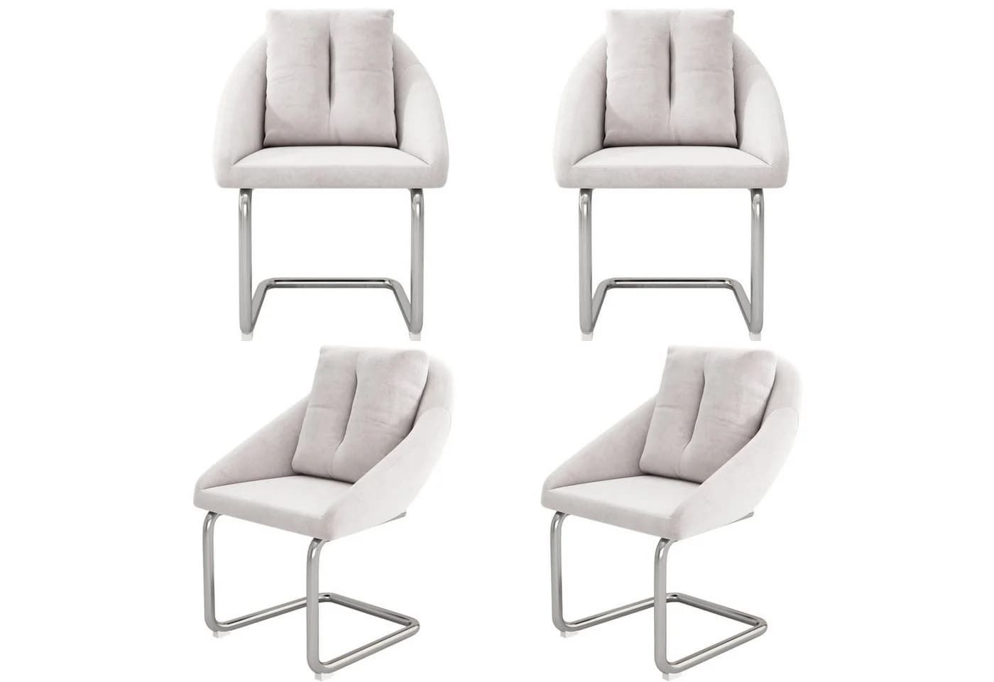 Flieks Freischwinger 4er Set Esszimmerstühle Beige Samt