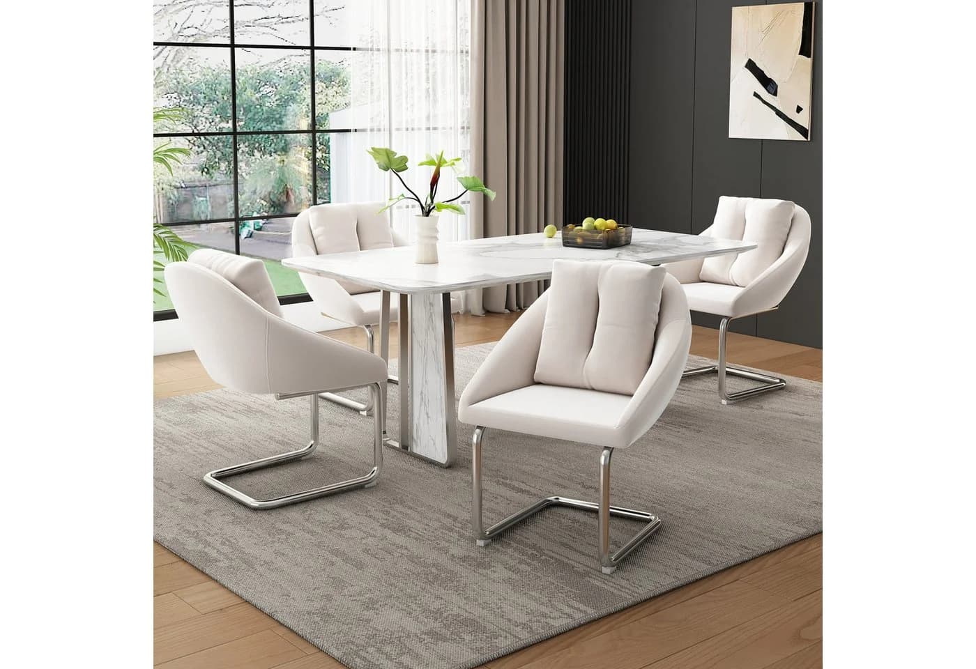 Flieks Freischwinger 4er Set Esszimmerstühle Beige Samt - Bild 2
