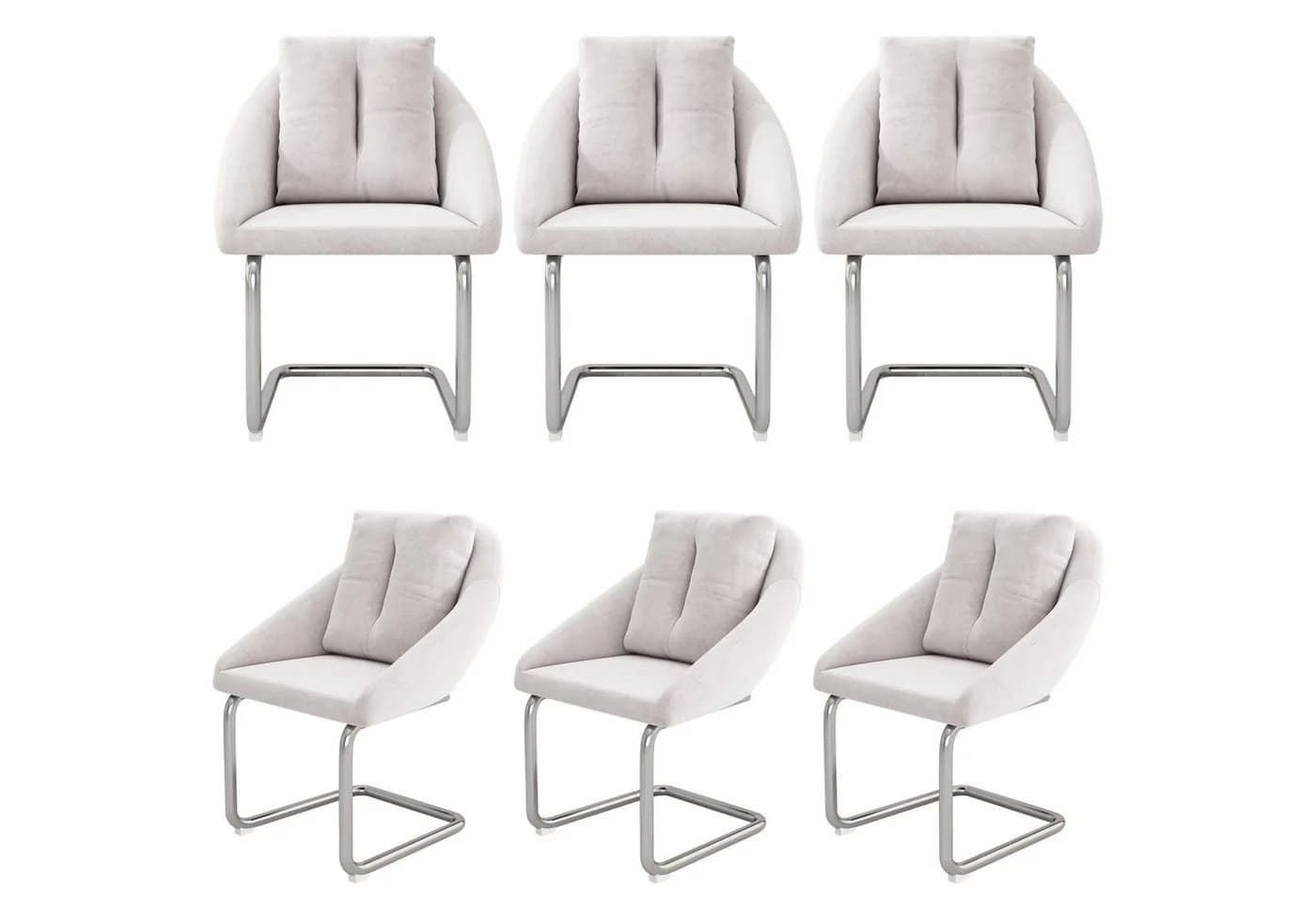 Flieks Freischwinger 6er Set Esszimmerstühle Beige Samt