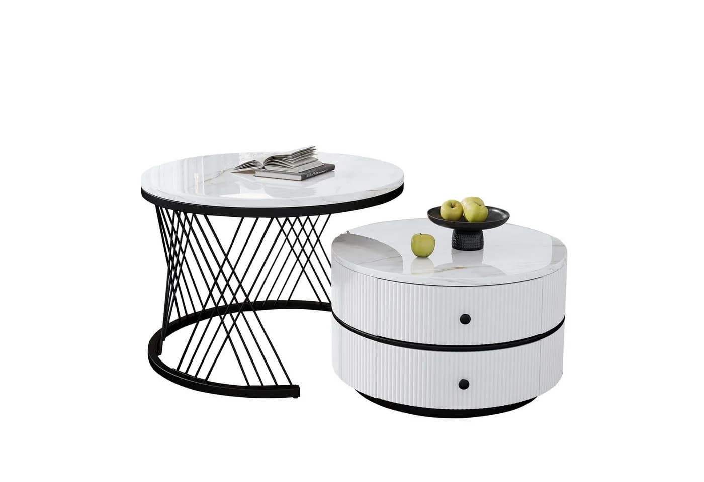 Merax Couchtisch Set 2-tlg. Weiß Gold Hochglanz Marmor MDF - Bild 2