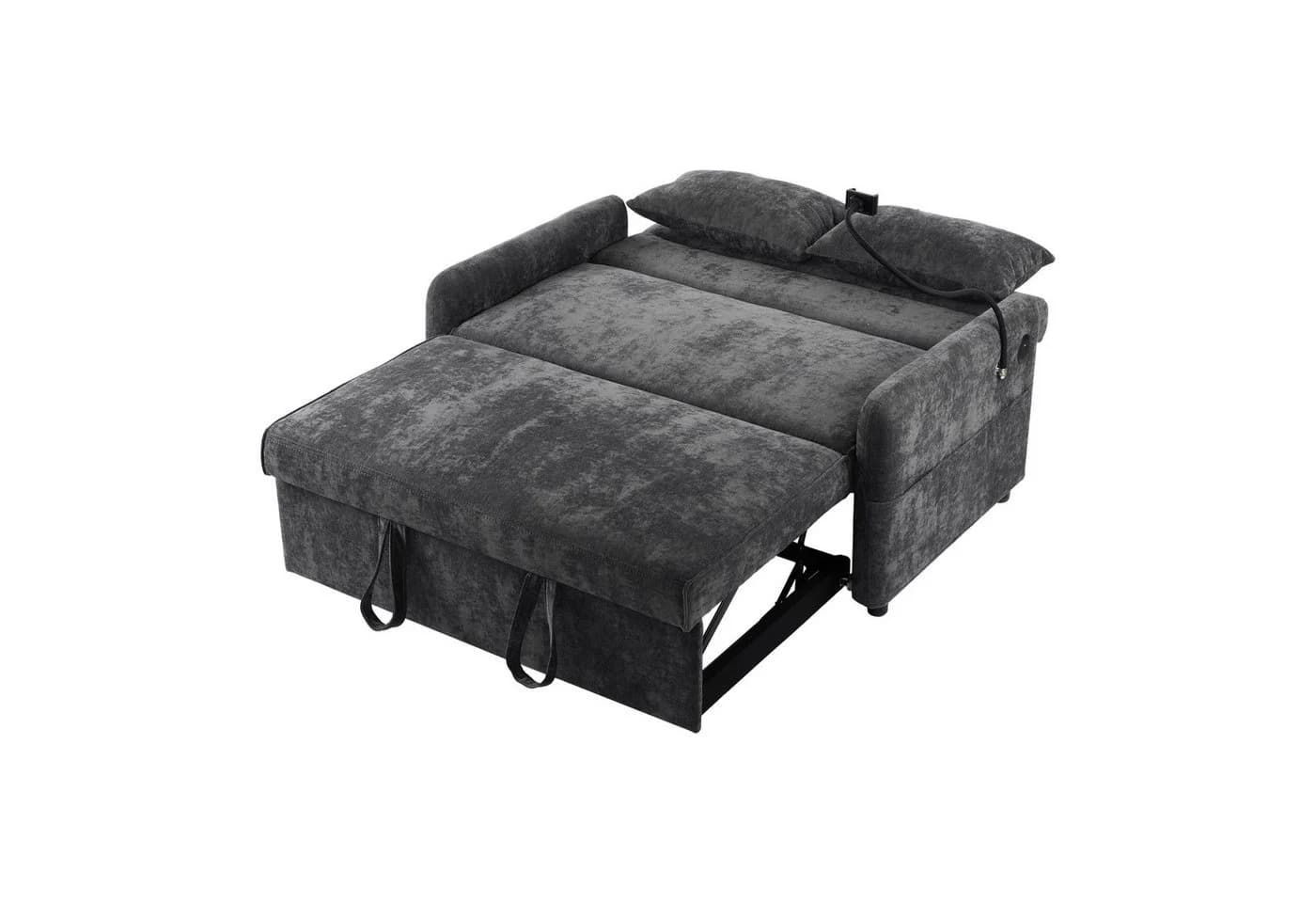 Merax Schlafsofa 3-in-1 mit USB, Handyhalter und Stauraum Grau