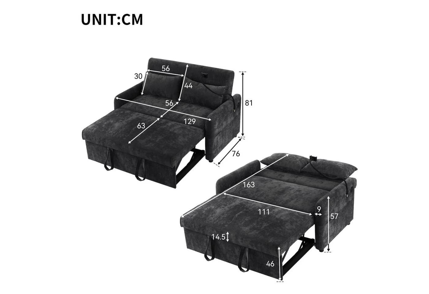 Merax Schlafsofa 3-in-1 mit USB, Handyhalter und Stauraum Grau - Bild 5