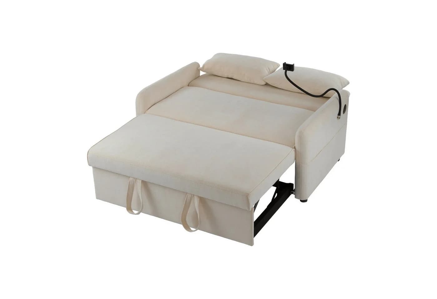Merax Schlafsofa 3-in-1 mit USB & Handyhalter Beige Chenille