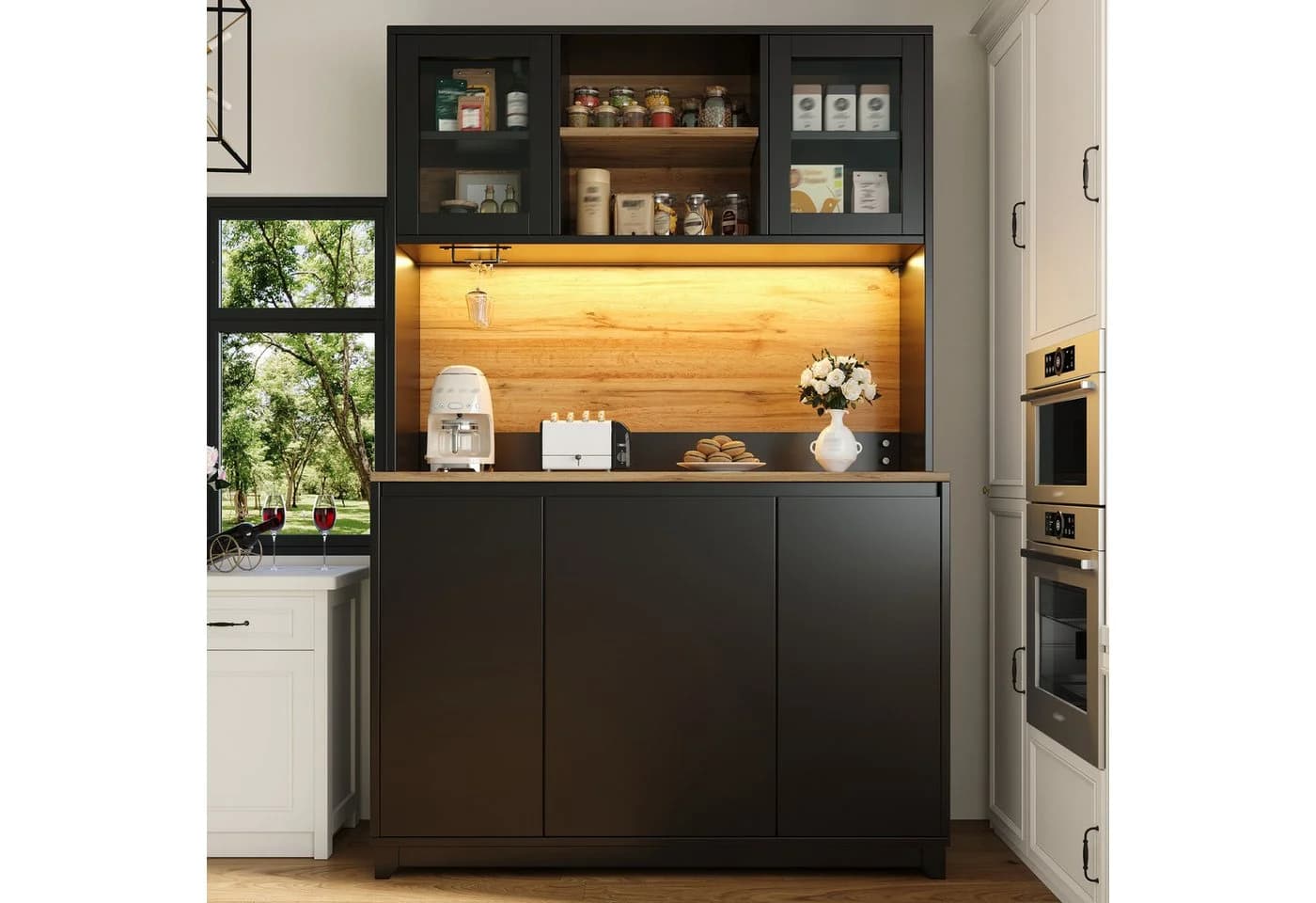 Flieks Küchenbuffet Schwarz mit LED-Beleuchtung und Acryltüren - Bild 1
