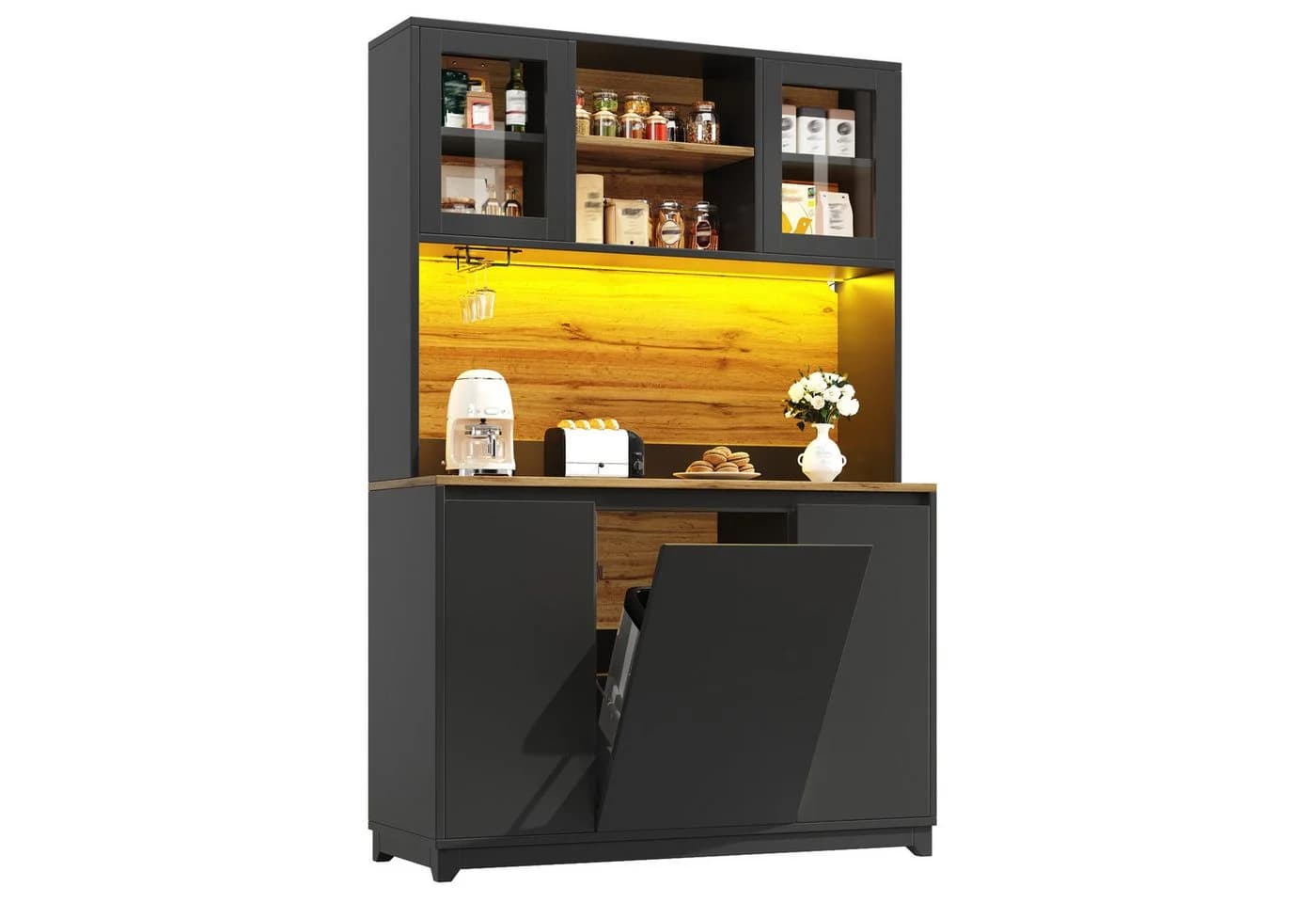 Flieks Küchenbuffet Schwarz mit LED-Beleuchtung und Acryltüren - Bild 2