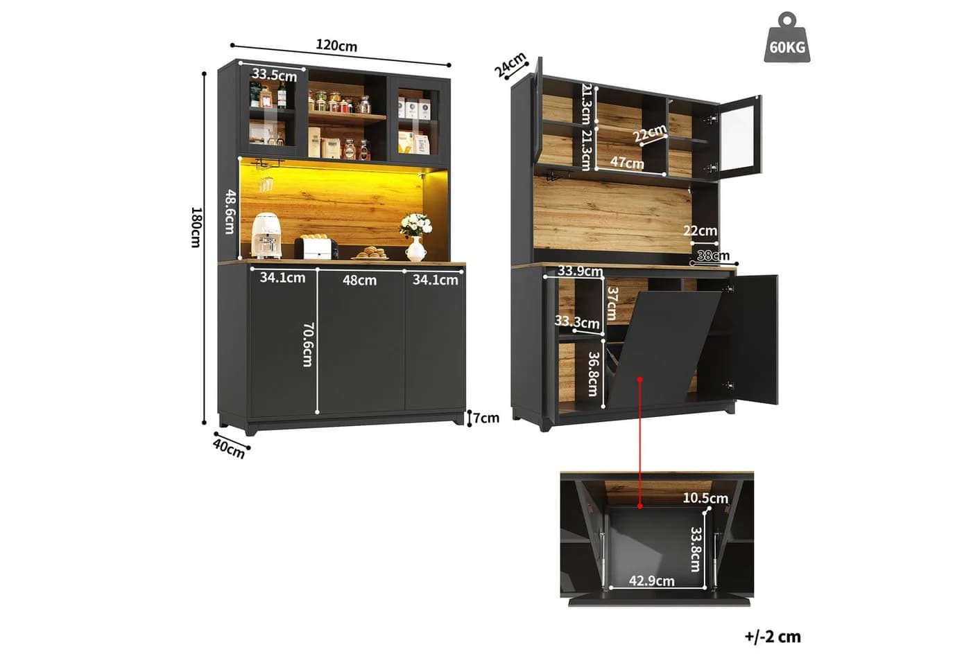 Flieks Küchenbuffet Schwarz mit LED-Beleuchtung und Acryltüren - Bild 5