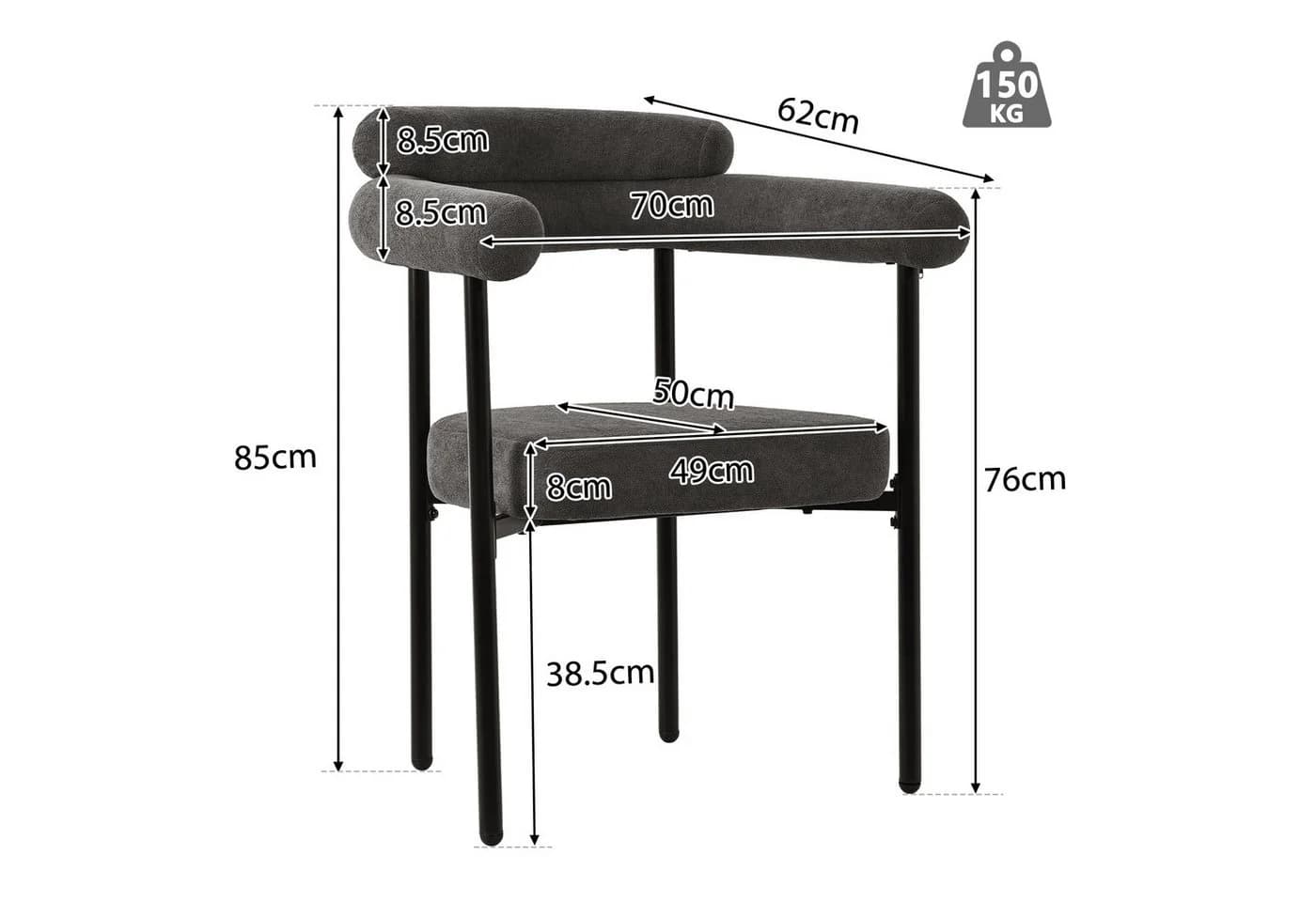 Flieks Esszimmerstuhl Set 2 Stuhl Grau/Schwarz Polsterstuhl - Bild 3