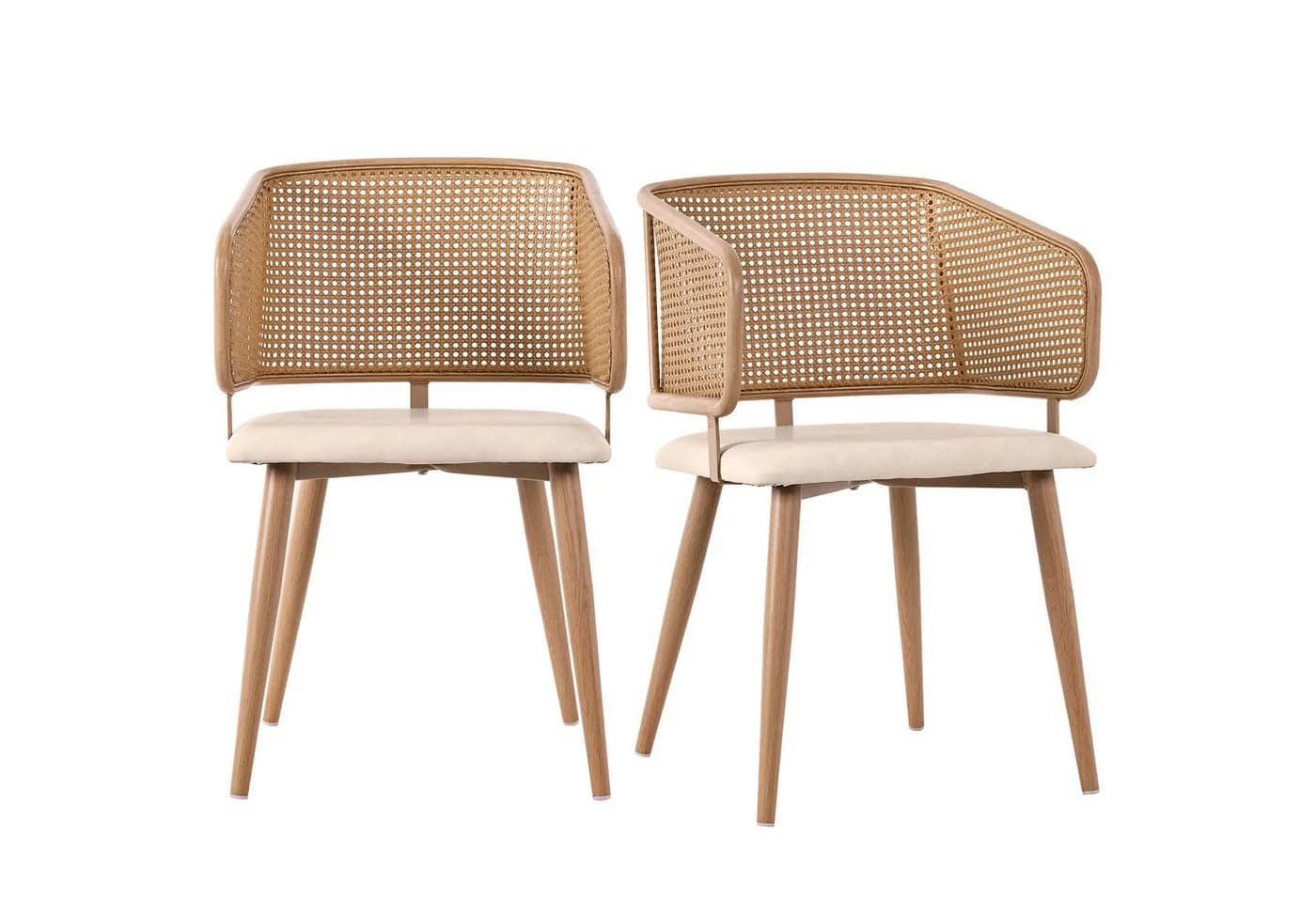 Flieks Esszimmerstuhl 2er Set Kunstleder Rattan Beige/Braun