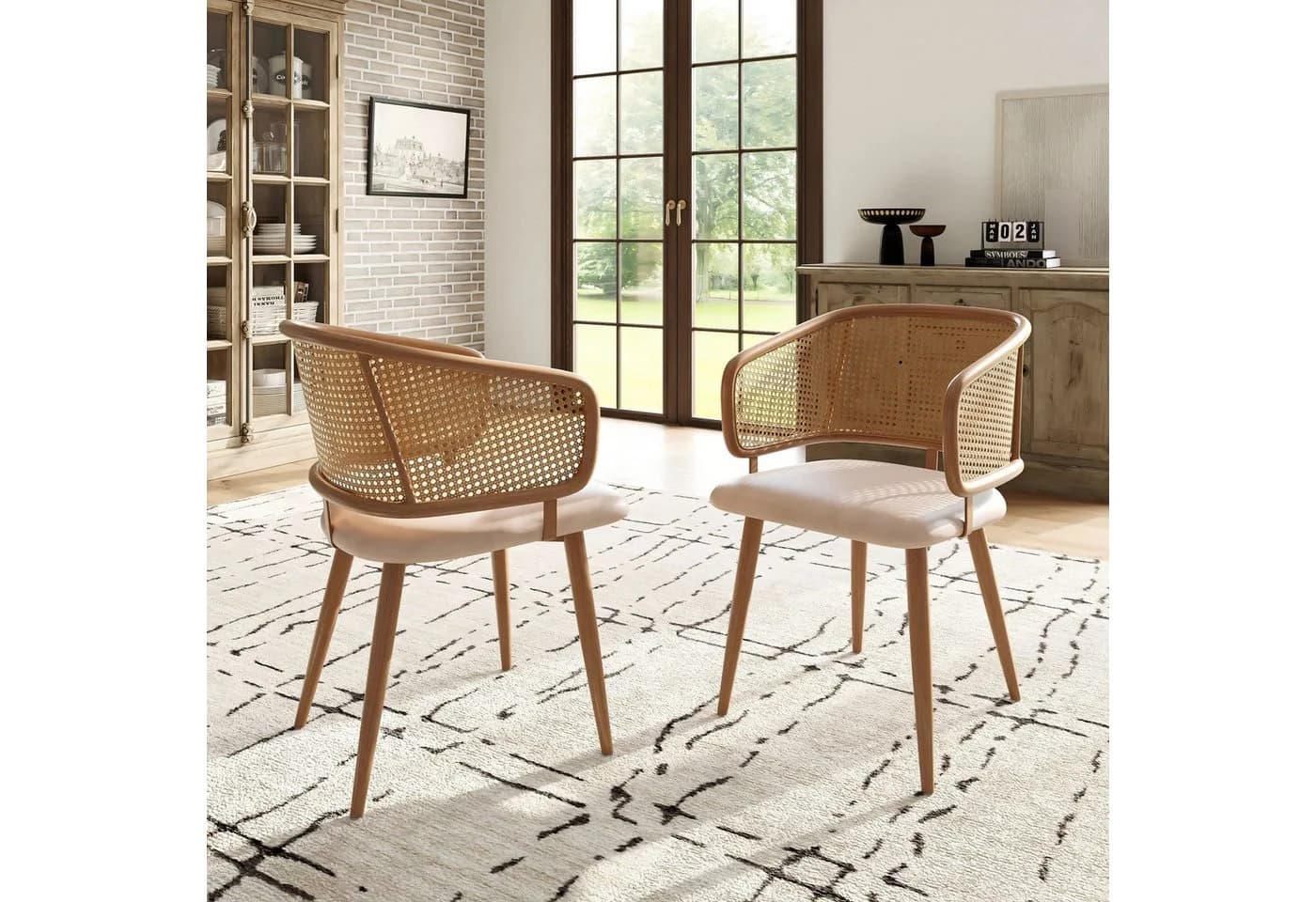 Flieks Esszimmerstuhl 2er Set Kunstleder Rattan Beige/Braun - Bild 2