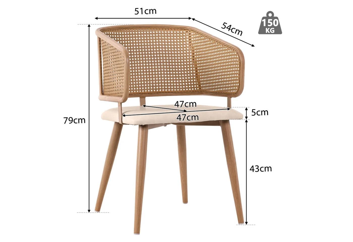 Flieks Esszimmerstuhl 2er Set Kunstleder Rattan Beige/Braun - Bild 3