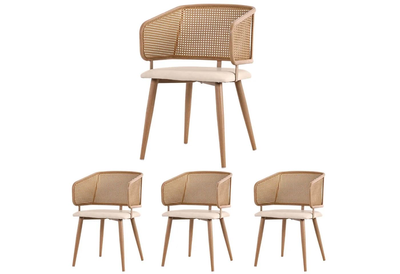 Flieks Esszimmerstuhl Set 4-tlg. Beige/Braun Kunstleder Rattan