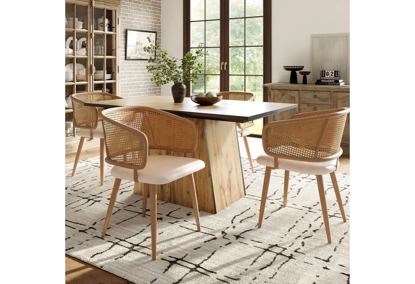 Flieks Esszimmerstuhl Set 4-tlg. Beige/Braun Kunstleder Rattan - Bild 2
