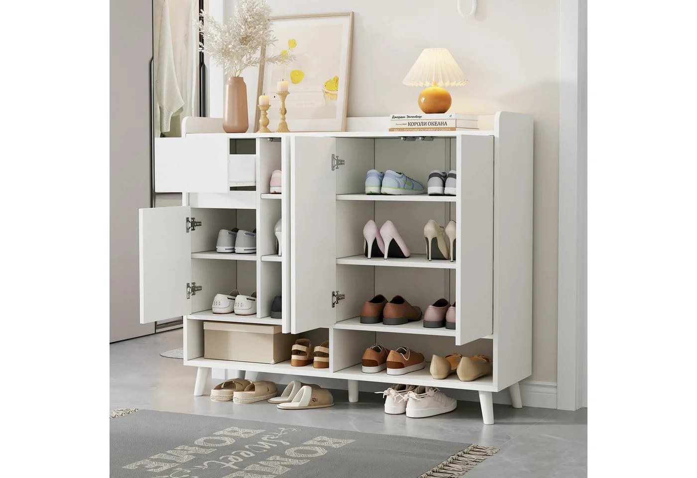 Flieks Schuhschrank mit 1 Schublade und 4 Türen Weiß/Natur - Bild 4