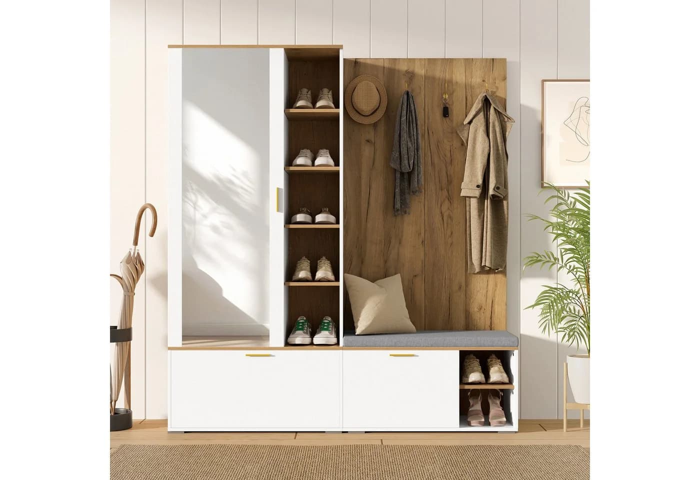 Flieks Garderoben-Set Schuhschrank Kleiderschrank Weiß Holzoptik - Bild 2