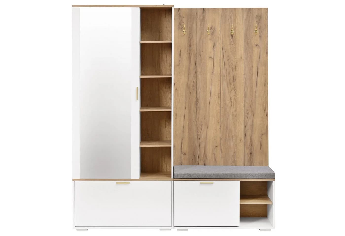 Flieks Garderoben-Set Schuhschrank Kleiderschrank Weiß Holzoptik - Bild 5