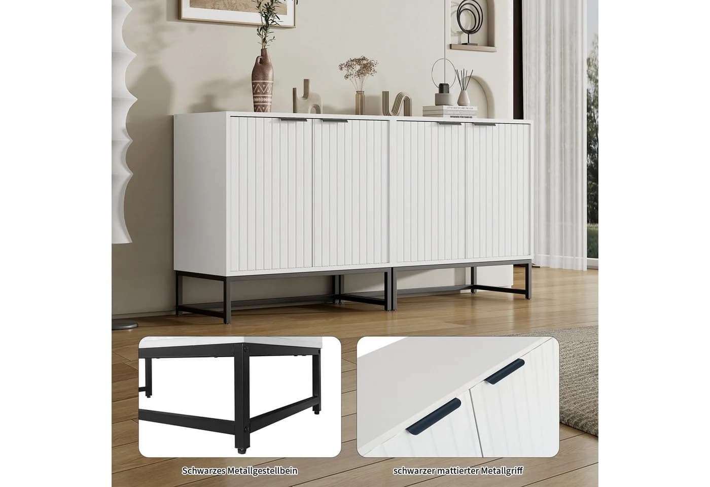 Flieks Sideboard 2er Set Weiß Schwarz Modern - Bild 5