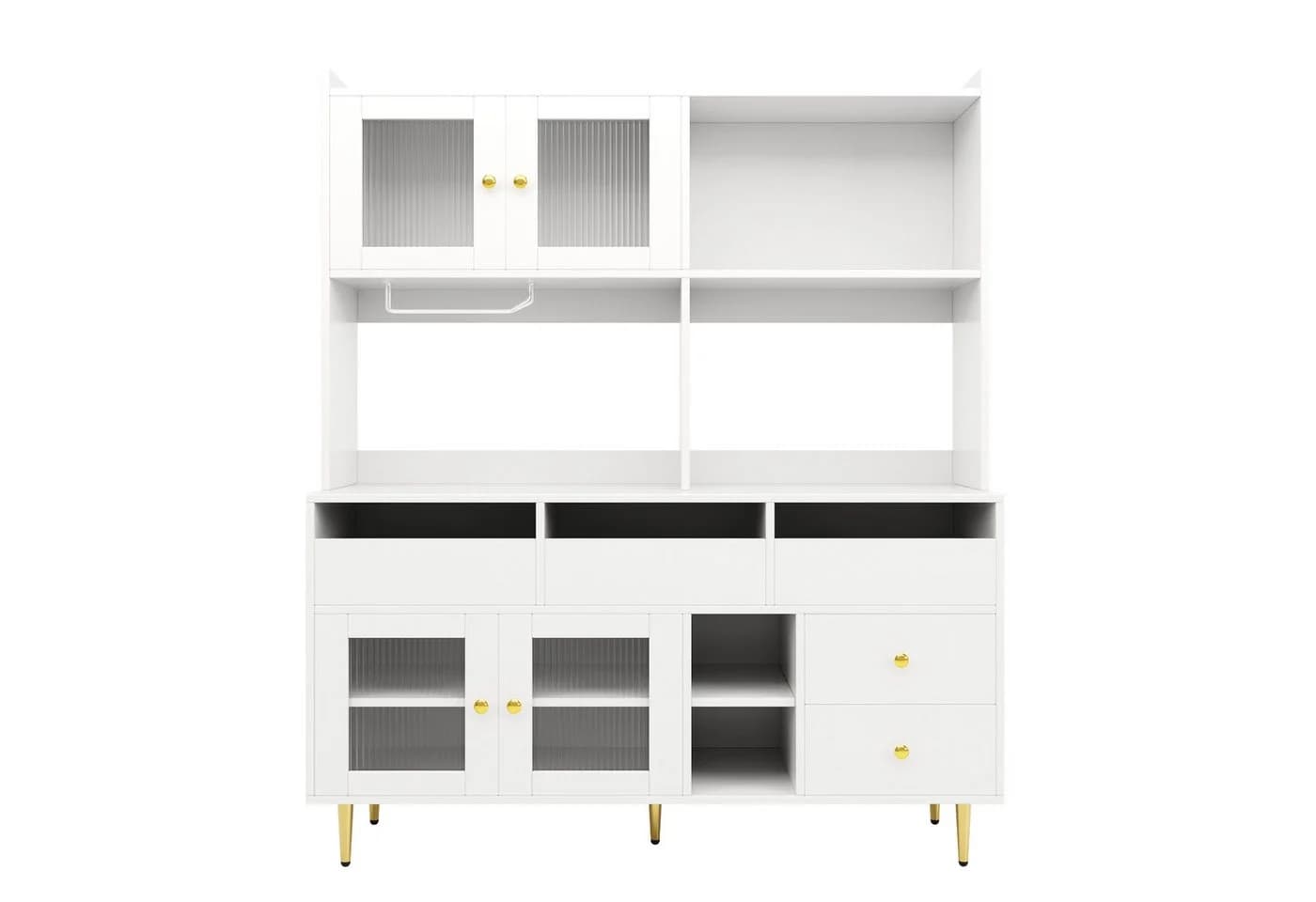 Flieks Hochschrank Küchenbuffet Weiß mit Glastüren und Schubladen - Bild 3