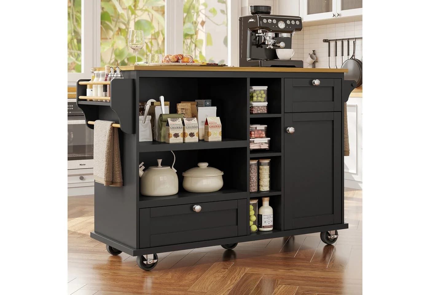 Flieks Küchenwagen Sideboard mit verstellbaren Einlegeböden und austauschbaren Rollen/Holzfüßen - Bild 2