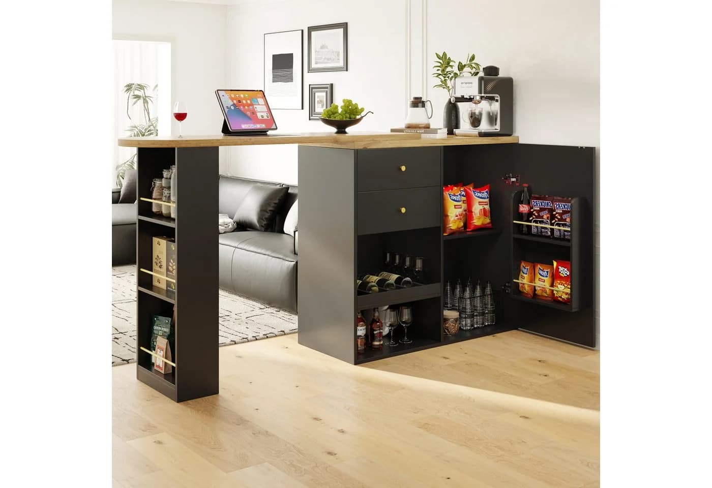Flieks Bartisch 360° drehbar Stehtisch mit Sideboard Schwarz - Bild 2