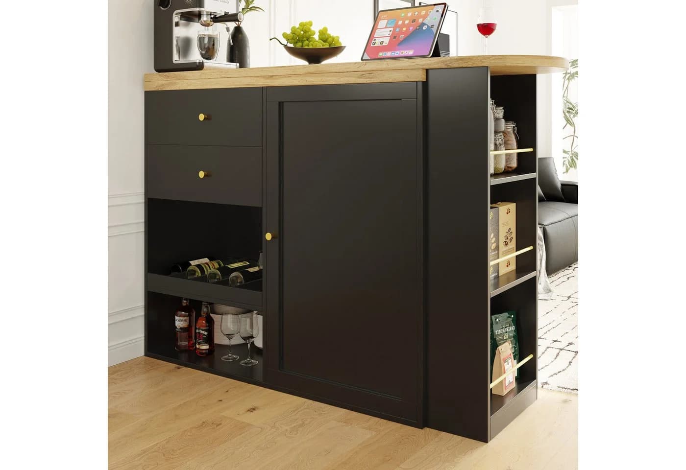 Flieks Bartisch 360° drehbar Stehtisch mit Sideboard Schwarz - Bild 3
