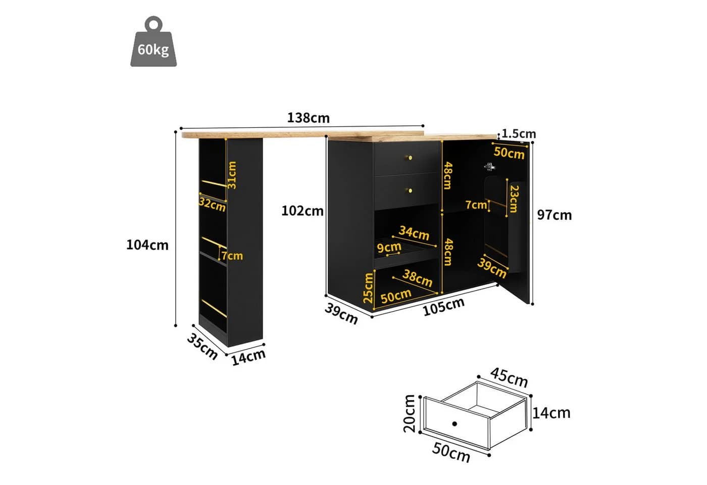 Flieks Bartisch 360° drehbar Stehtisch mit Sideboard Schwarz - Bild 4