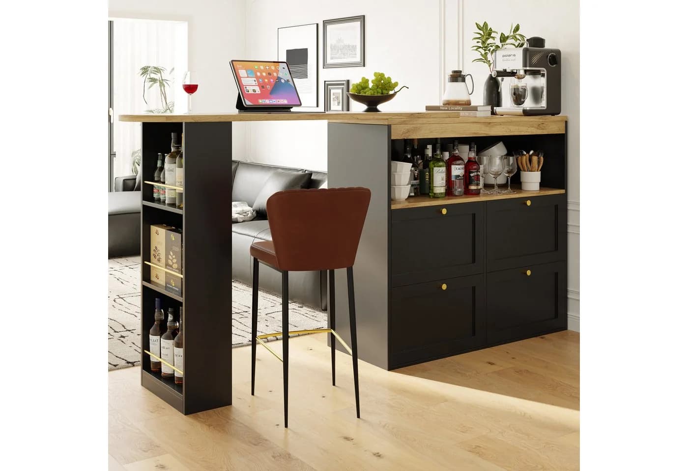 Flieks Bartisch 360° drehbar mit Sideboard und Schubladen