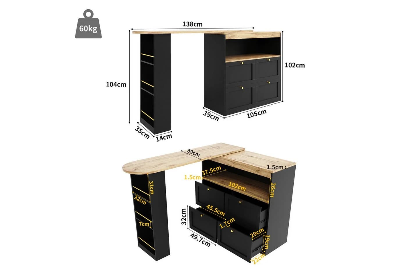 Flieks Bartisch 360° drehbar mit Sideboard und Schubladen - Bild 5