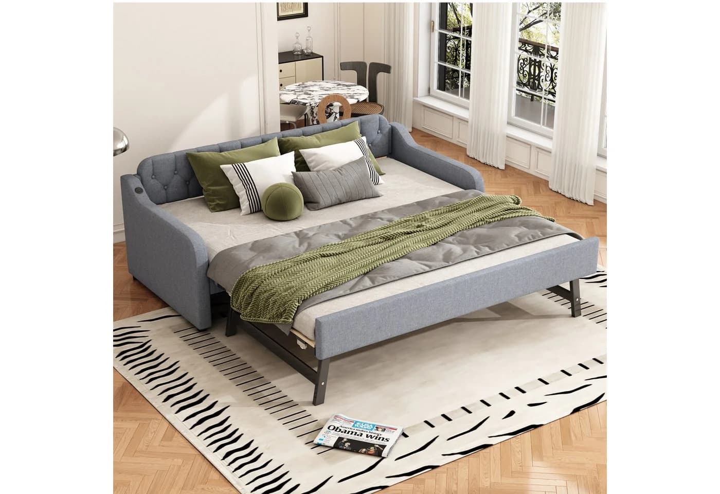 Merax Daybett 90x200/180x200 cm Schlafsofa mit Lattenrost Beige/Grau