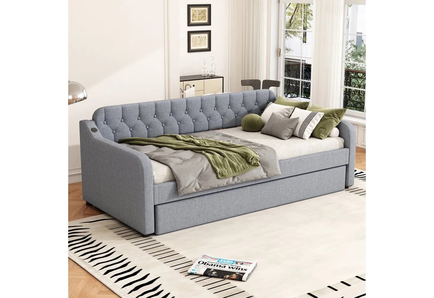 Merax Daybett 90x200/180x200 cm Schlafsofa mit Lattenrost Beige/Grau - Bild 3