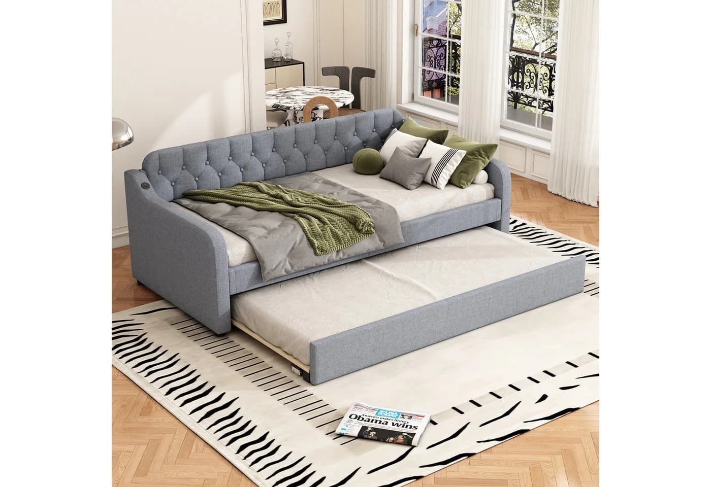 Merax Daybett 90x200/180x200 cm Schlafsofa mit Lattenrost Beige/Grau - Bild 4