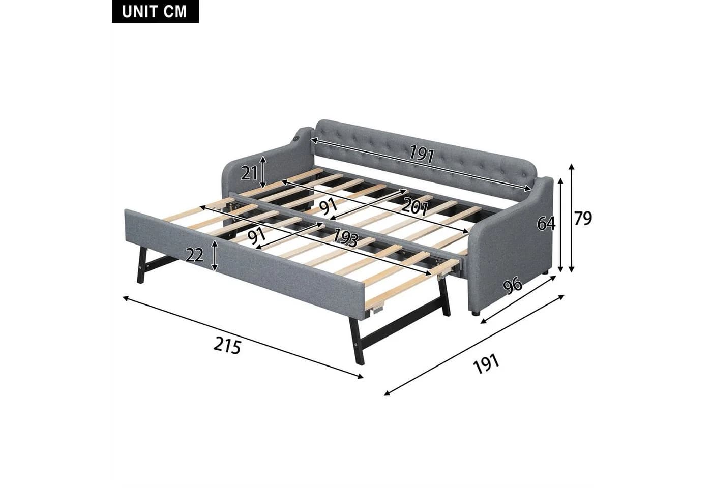 Merax Daybett 90x200/180x200 cm Schlafsofa mit Lattenrost Beige/Grau - Bild 5