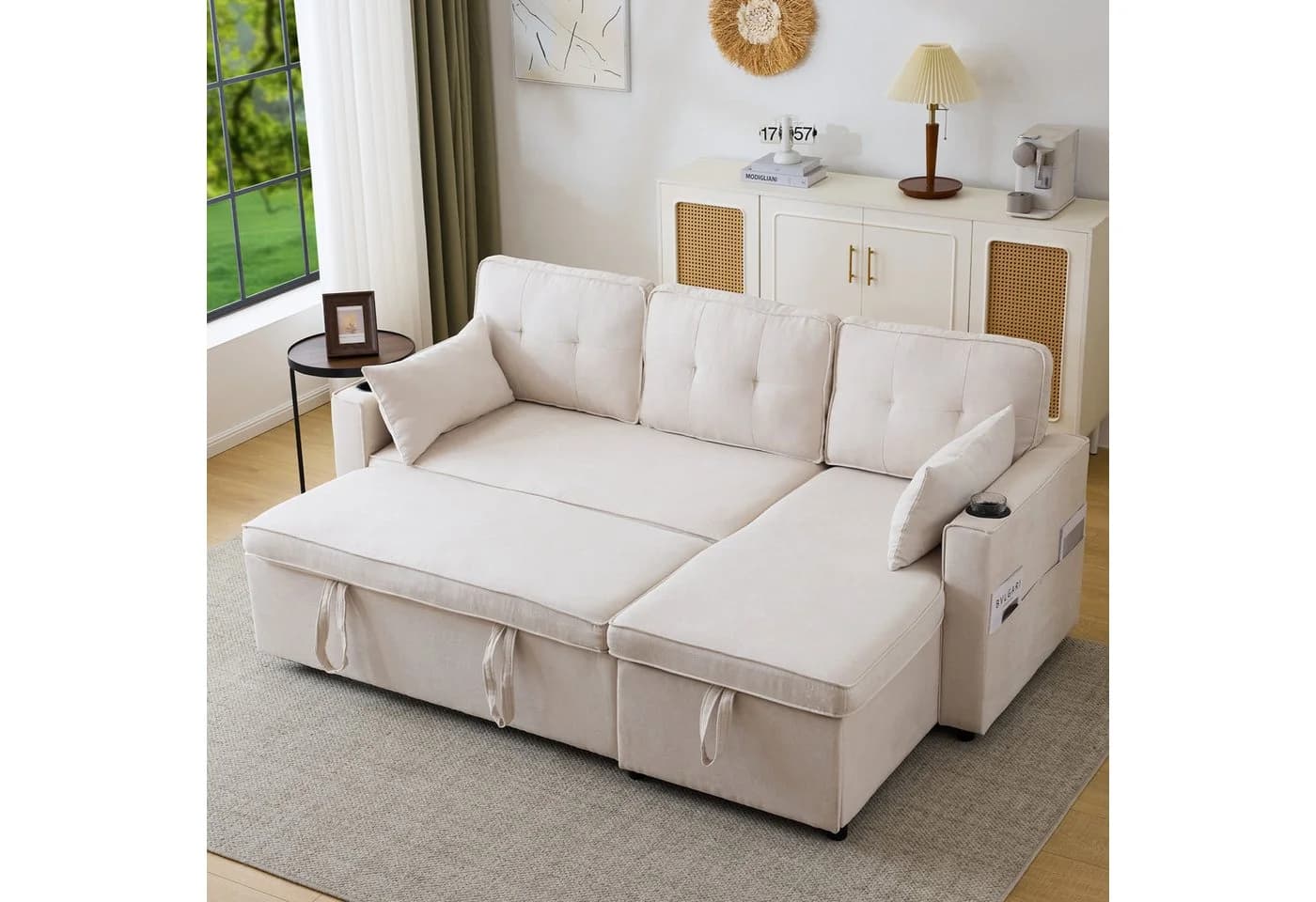 Merax Ecksofa L-Form mit Schlaffunktion und Stauraum Beige - Bild 2