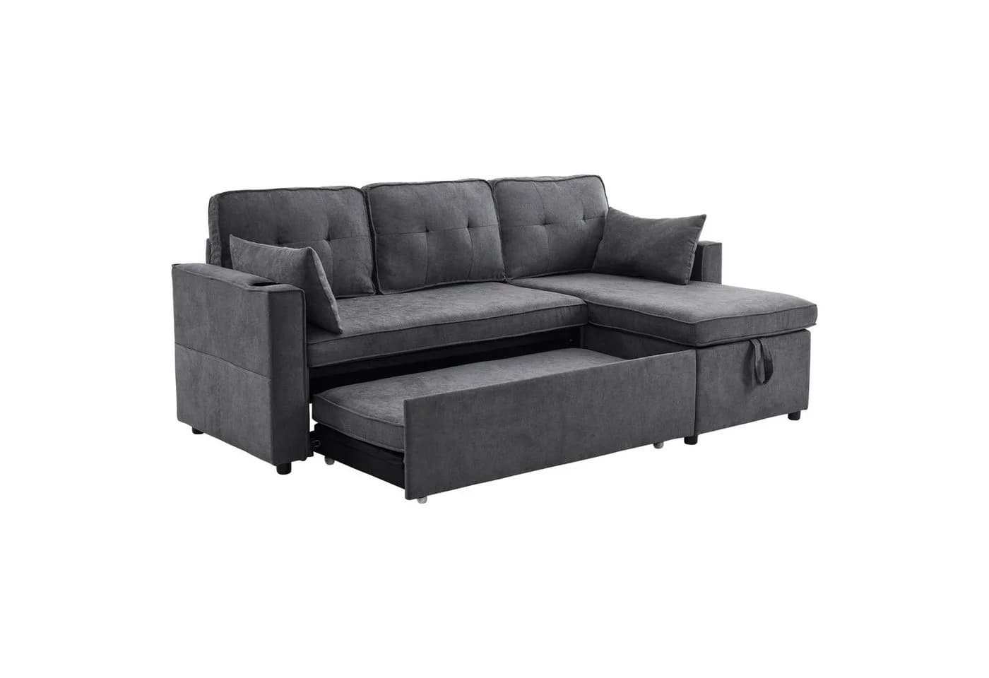 Merax Ecksofa L-Form Grau mit Schlaffunktion und Bettkasten